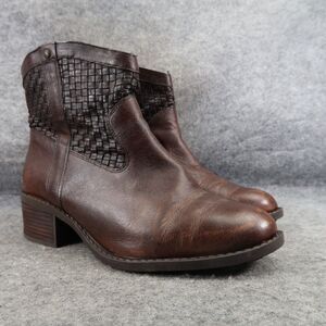 Adam Tucker Shoes Womens 10 Ankle Boots Classic Leather Woven Brown Block Heel